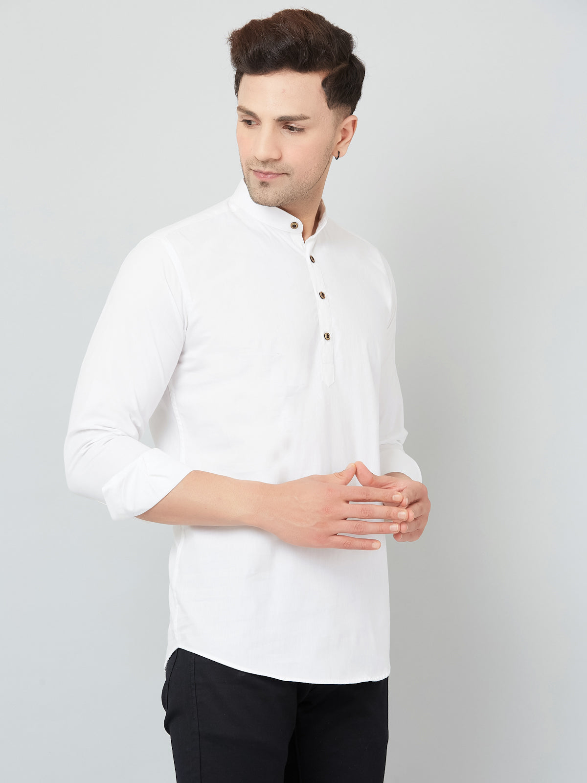 Louis Monarch Men Solid White Pure Cotton Straight Short Kurta